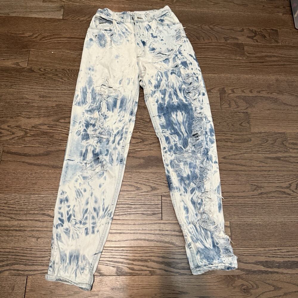 Vintage 90s Wrangler High Rise Mom Jeans Bleach Dye Distressed Denim‎ USA Made